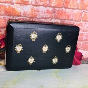 Vintage MCM Shields Black Hard Leather Covered Jewelry Box